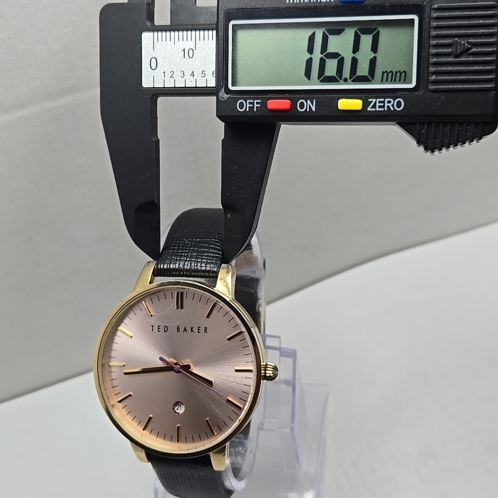Ted Baker Kate Women's Watch Pink Date Dial Black Leather Band New Battery View 5